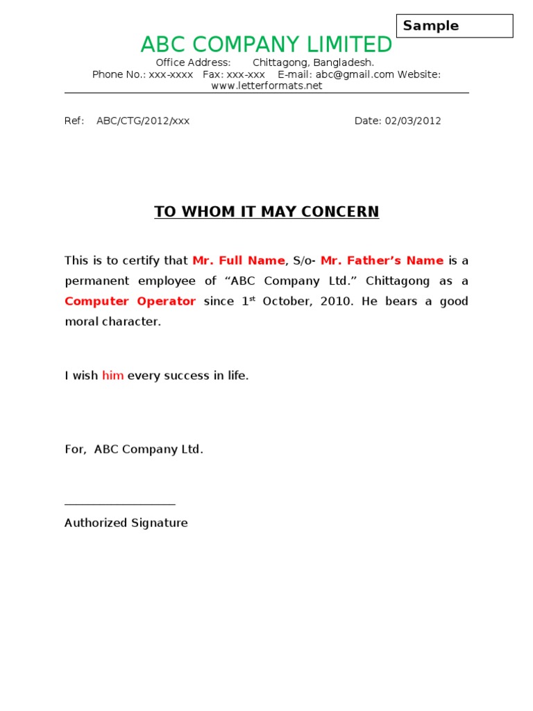 declaration letter to whom it may concern to whom it may concern letter sample doc